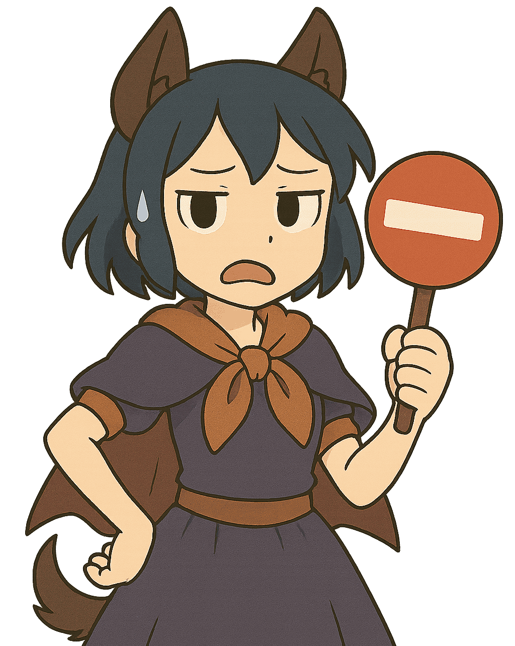 Cute anime mascot character with a sad face